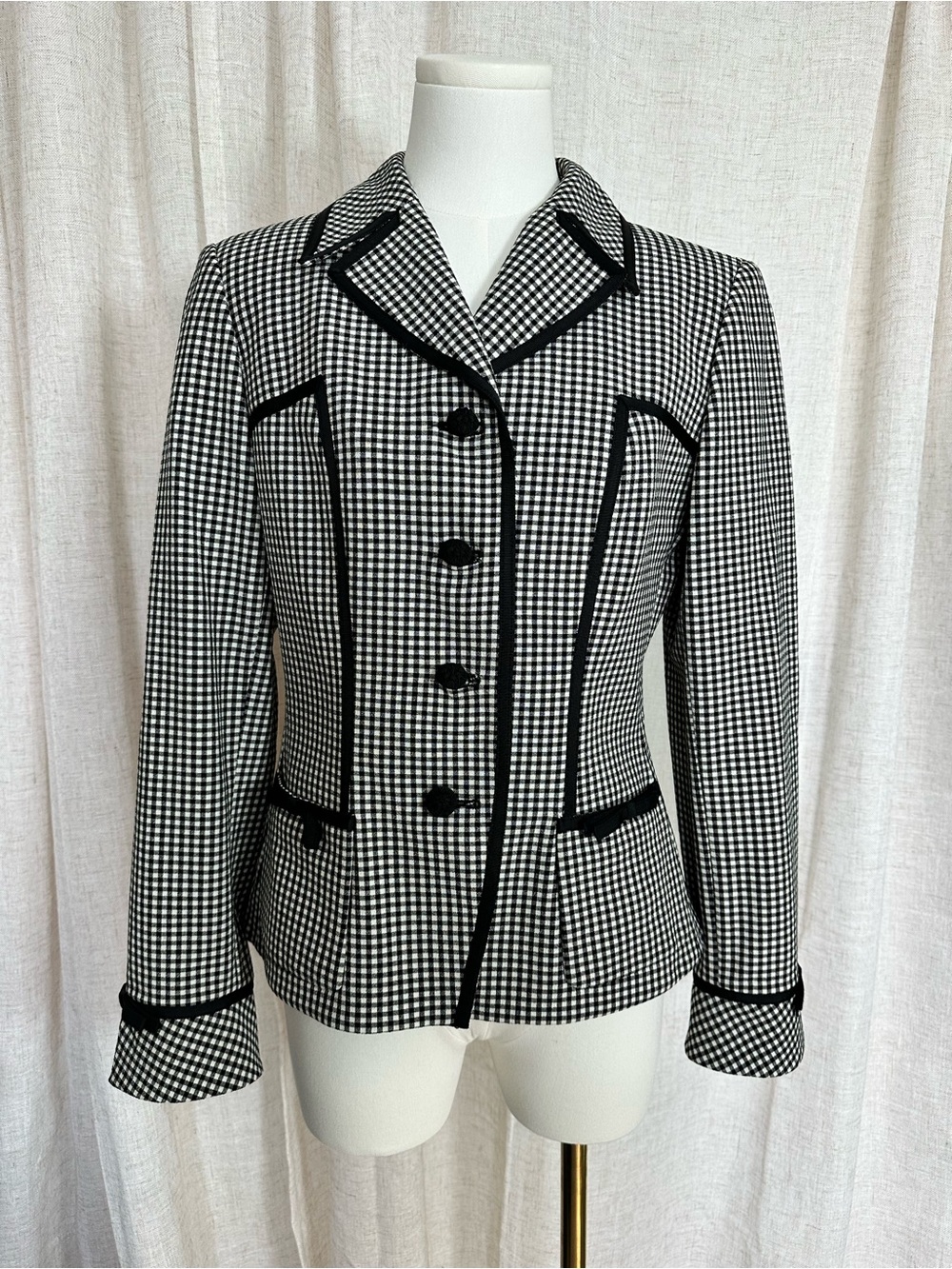 Vintage Teri Jon Black & White Gingham Tailored Blazer
